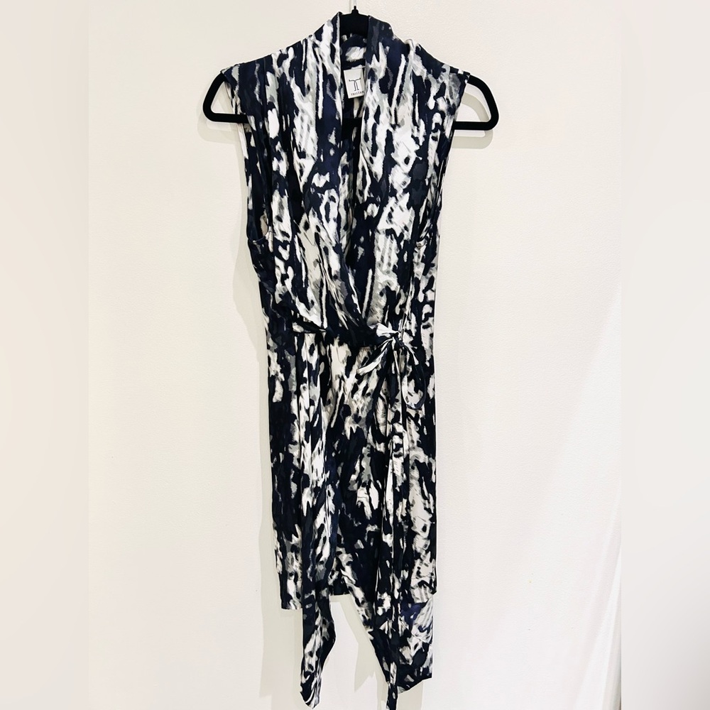 Tristan 100% Silk Black & White Abstract Print Sleeveless Draped Dress-Size L - Picture 5 of 8